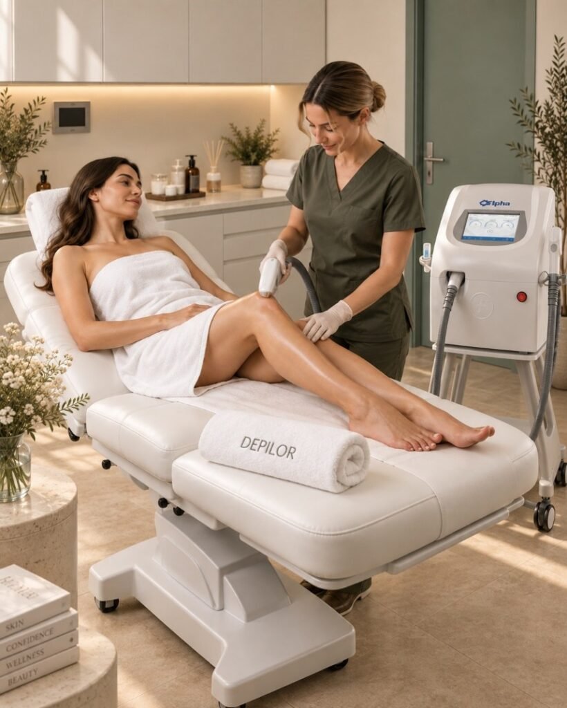 Séance d’épilation laser de la jambe au centre DEPILOR à Vénissieux.